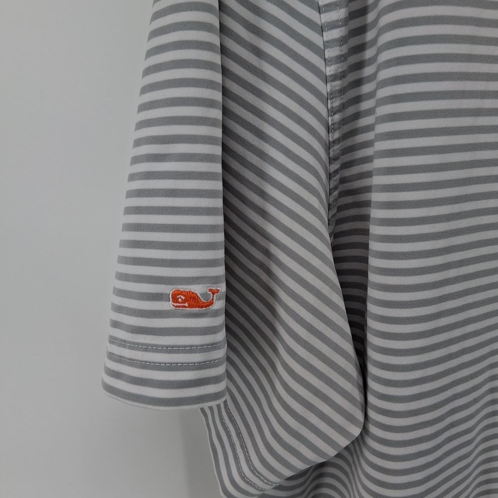 Vineyard Vines Gray & White Striped Polo with Orange Helmet Patch - Picture 5 of 5